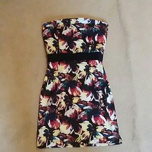Dark Tropical Floral Tube Top Dress